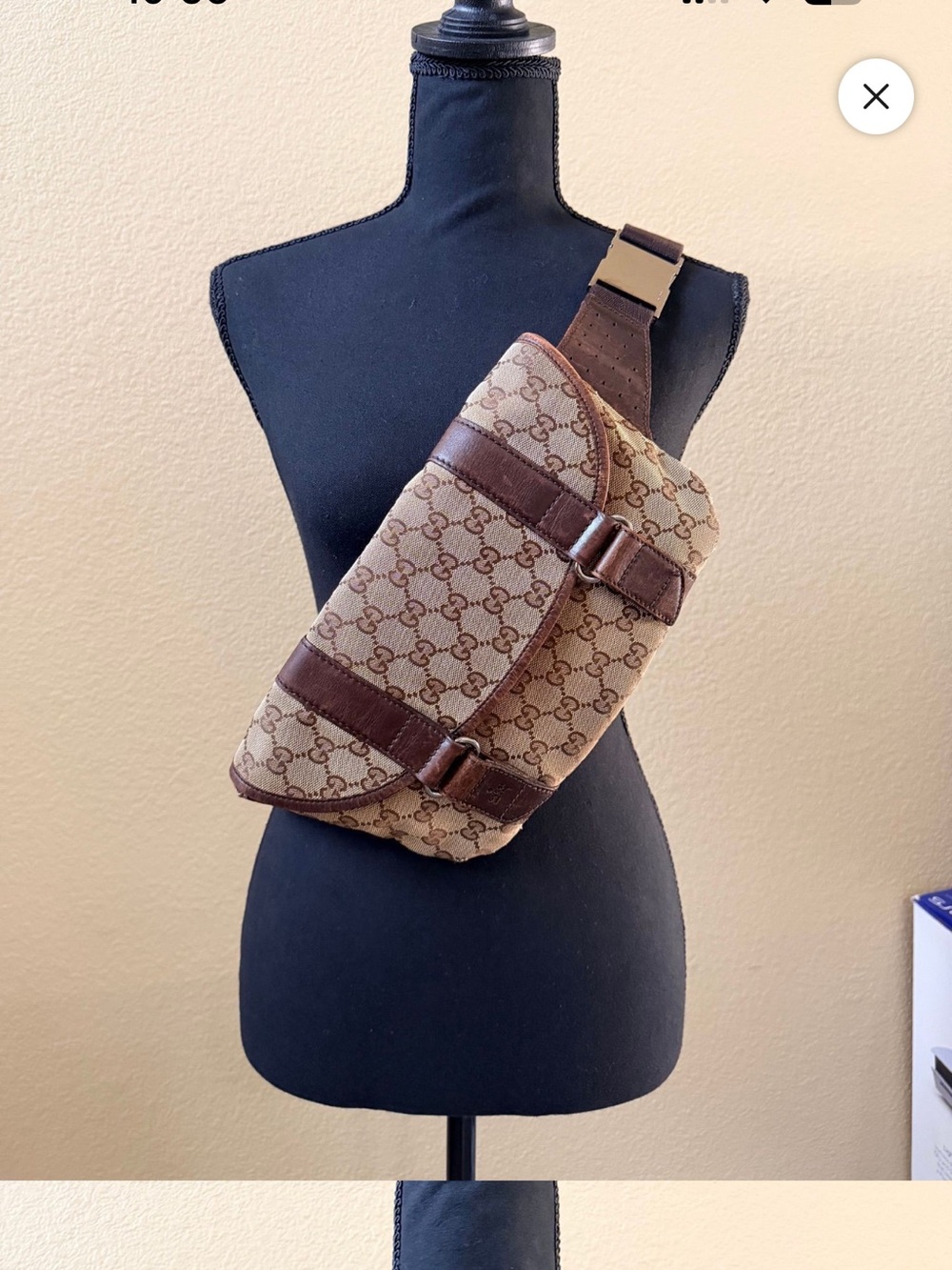 Gucci Vintage GG Canvas Belt Bag Waist Bag 145851 205027 Brown Leather Italy - Picture 10 of 11